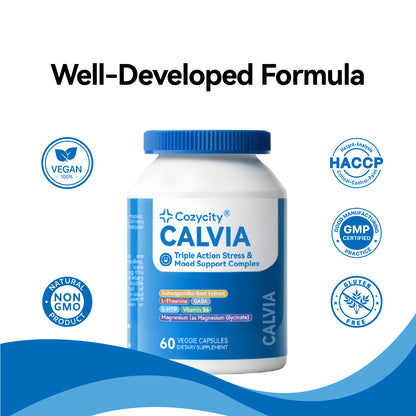 Cozycity CALVIA Triple-Action Mood Balance Complex – Stress Response & Calm Focus Support, 60 Capsules